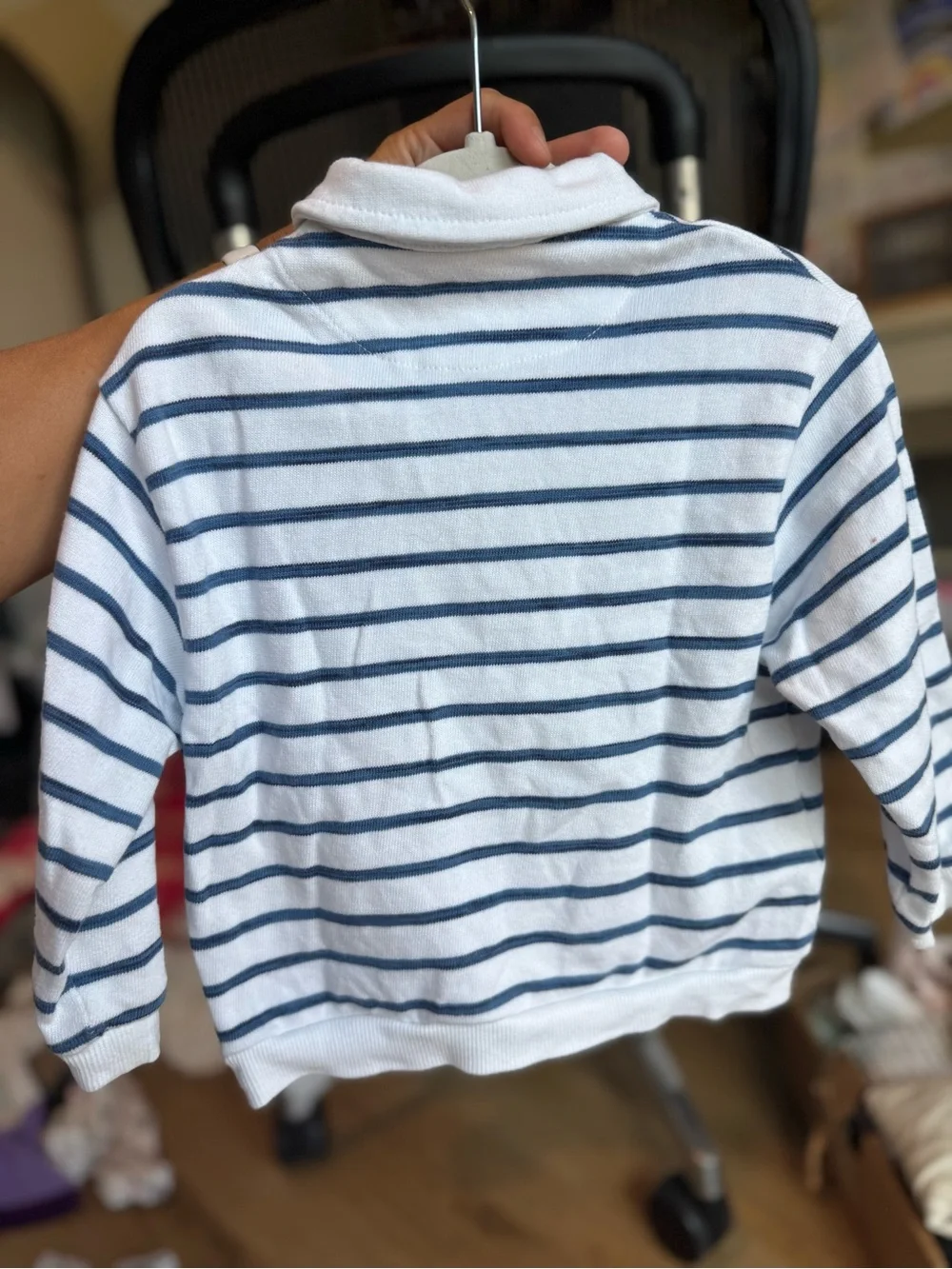 Mayoral White and Navy Striped Half-Zip Pullover